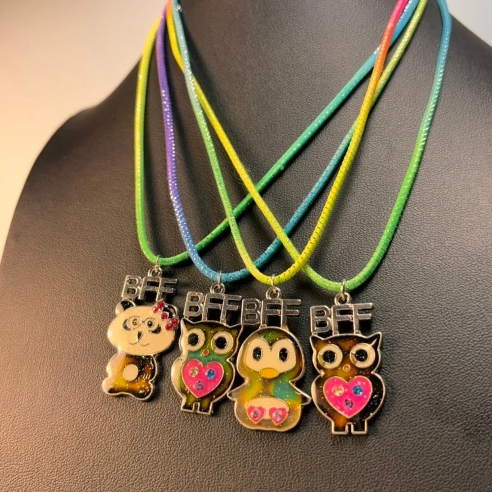 BFF Friendship Necklace Set Multicolor Animal Panda Owl Penguin Kidcore Y2K Boho